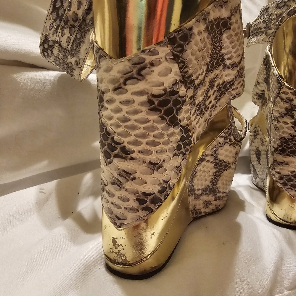 Jimmy Choo Python And Gold Studded Wedges - image 6